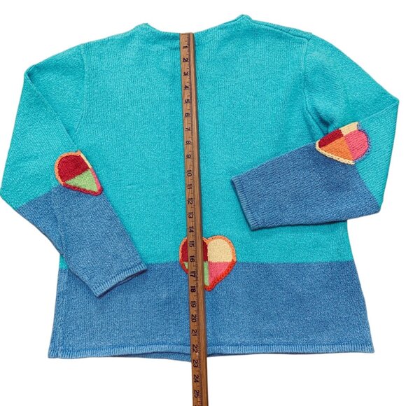 VTG Timberlea Women's XL Teal Cardigan Knitted Hearts Button Hearts Cottagecore - Picture 8 of 10